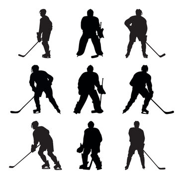 silhouettes of hockey players - vector illustration