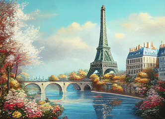 Obraz premium Eifel Tower in Paris, generative ai illustration showcasing the beauty and grandeur of the Parisian landmark