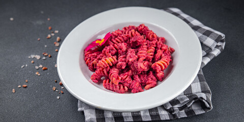 pasta beet sauce beetroot vegetable food vegan meal food snack vegetarian food on the table copy space food background rustic top view
