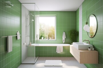 Blank horizontal poster frame mock up in minimal style bath room interior, modern bath room interior background