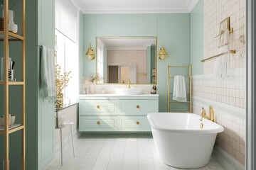 Blank horizontal poster frame mock up in minimal style bath room interior, modern bath room interior background