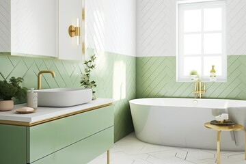 Blank horizontal poster frame mock up in minimal style bath room interior, modern bath room interior background