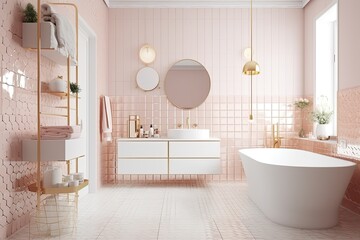 Blank horizontal poster frame mock up in minimal style bath room interior, modern bath room interior background