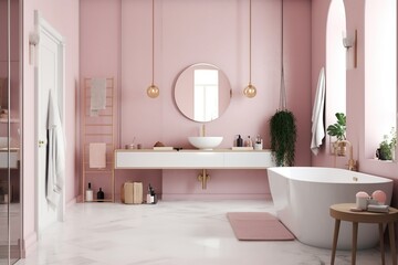 Blank horizontal poster frame mock up in minimal style bath room interior, modern bath room interior background