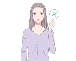 バツ印を持った女性のイラスト