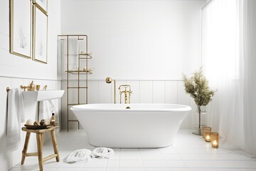 Obraz na płótnie Canvas Blank horizontal poster frame mock up in minimal style bath room interior, modern bath room interior background