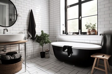 Blank horizontal poster frame mock up in minimal style bath room interior, modern bath room interior background