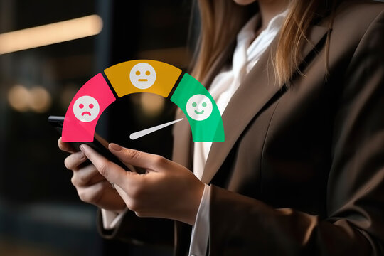 Customer Satisfaction Survey Concept, Users Rate Service Experiences On Online Application, Customer Evaluating Quality Of Service Leading To Business Reputation Rating.