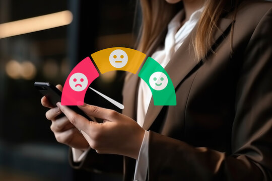 CRM, Customer Satisfaction Survey Concept, Users Rate Service Experiences On Online Application, Customer Evaluating Quality Of Service Leading To Business Reputation Rating. Review. 
