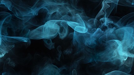 Glänzender Rauch. Glitzerflüssigkeit. Tintenwasser. Magischer Nebel. Blaue Farbpartikel Textur malen Dampfsturmwelle auf dunkelschwarzem abstraktem Hintergrund generative AI