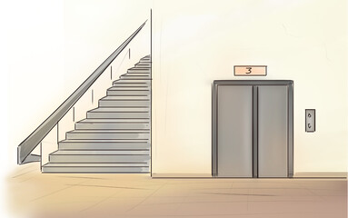 stairs and elevator lift indoor illustration 
