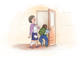 children and elder relationships etiquettes at school illustration