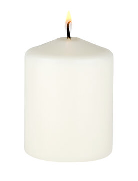 Burning white candle on transparent background. Png format