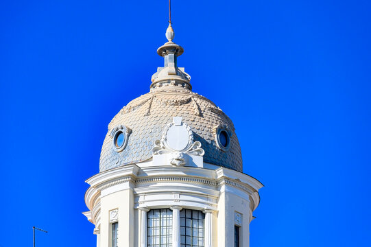 Dome and exterior architecture of Casa Carbonell in Alicante, Spain. 
