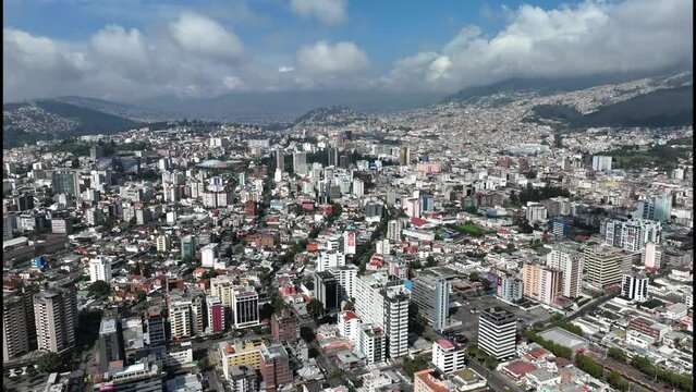 Hyperlapse of Quito, Ecuador city from drone. Aerial timelapse of the capital city of Ecuador from above during the day.
