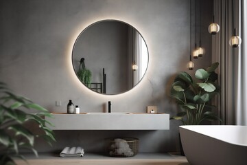 design room gray sink concrete interior home mirror bathroom clean luxury. Generative AI. Generative AI