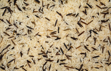 Full frame top view of wild white rice