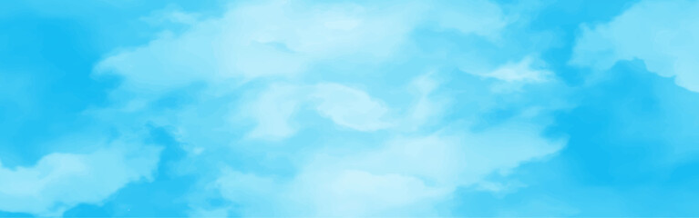 Obraz premium blue sky with white clouds in sunny weather .Blue Sky vector .White cumulus clouds formation in blue sky .blue water surface background .Panorama .watercolor texture on white background.