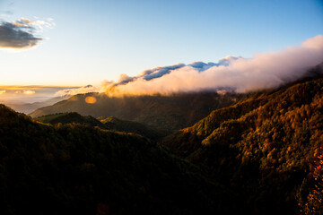 Fototapeta na wymiar Autumn sunrise in Puigsacalm peak, La Garrotxa, Spain