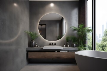 home mirror bathroom concrete design luxury interior sink illustration gray room. Generative AI. Generative AI - obrazy, fototapety, plakaty