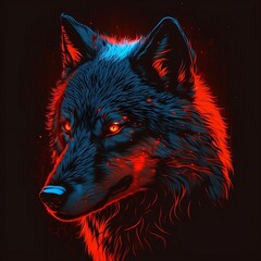 wolf in the night with glowing red eyes