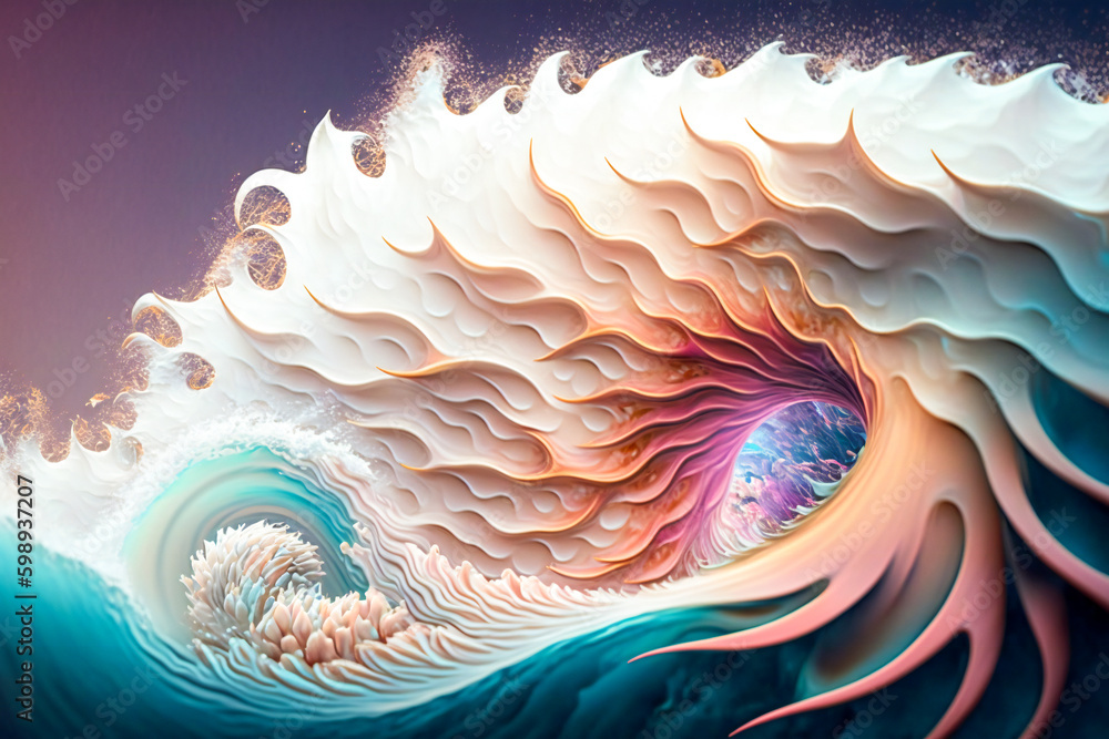 Aufkleber abstract decorative three dimensional wavy shapes, pastel colored. created with generative ai techno