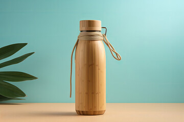 an eco friendly sustainable water bottle made from bamboo. Generative ai Generative AI