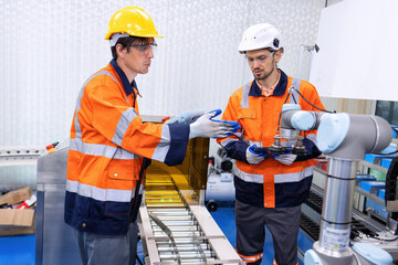 Engineer on training room learn on robotic logistic automation and distribution and trouble shoot