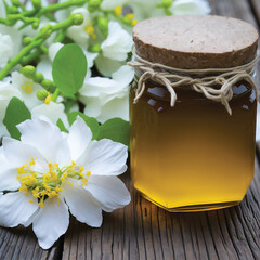 Obraz na płótnie Canvas jar of honey and camomile