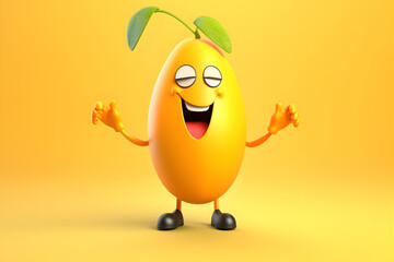 Cheerful cartoon mango character with cute smile. Sweet mango fruit, happy funny food personage....