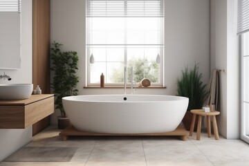 Fototapeta na wymiar bathroom white architecture apartment luxury modern interior bathtub wood house home. Generative AI. Generative AI
