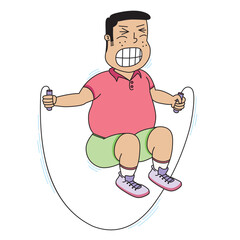 Fat obesity man doing rope exercise
