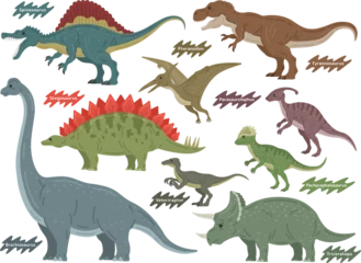 Glasschilderij Dinosaurussen さまざまな恐竜のイラストセット