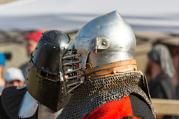 Historical restoration of knightly fights. Summer time medieval festival .Festival of medieval...
