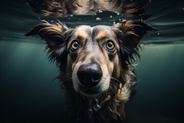 Playful Dog Looking at Camera Underwater, Generative AI