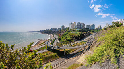 Armendariz Viaduct in the green coast beach circuit. Miraflores Lima, Peru