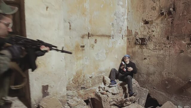 Dynamic storming of the room by a special unit. The building was seized by terrorists