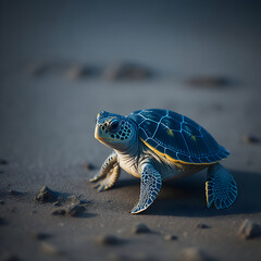 A baby sea turtle making its way to the ocean