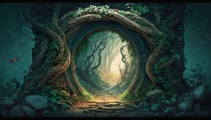 Fantasy Forest Portal Landscape - Generative AI