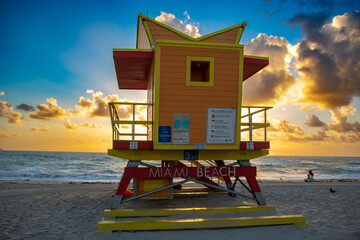 lifeguard tower at sunset