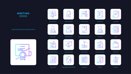 Meeting icons collection with blue duotone style. communication, person, teamwork, conference, organization, management, seminar. Vector illustration