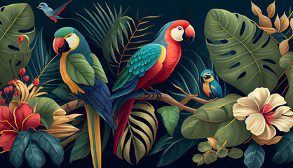A beautiful bird colorful with seasonal spring theme. Vintage and classic retro bird illustration background for wallpaper. Generative Ai.
