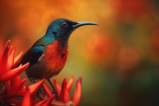 crimson sunbird on a branch