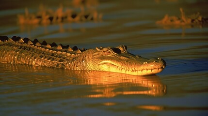 Obraz premium Closeup of a crocodile and alligator in water 