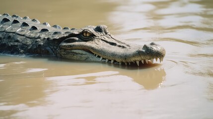 Fototapeta premium Closeup of a crocodile and alligator in water 