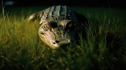 Fototapeta premium Closeup of a crocodile and alligator in water 