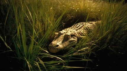 Fototapeta premium Closeup of a crocodile and alligator in water 