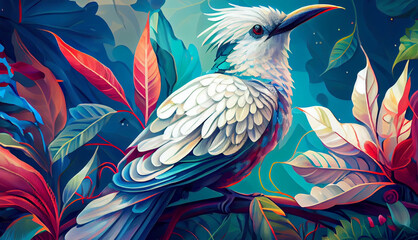 Fototapeta premium A beautiful bird colorful with seasonal spring theme. Vintage and classic retro bird illustration background for wallpaper. Generative Ai.