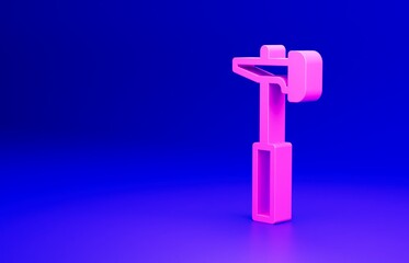 Pink Hammer icon isolated on blue background. Tool for repair. Minimalism concept. 3D render illustration