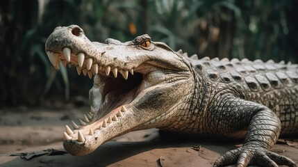 Obraz premium Closeup of a crocodile and alligator in water 